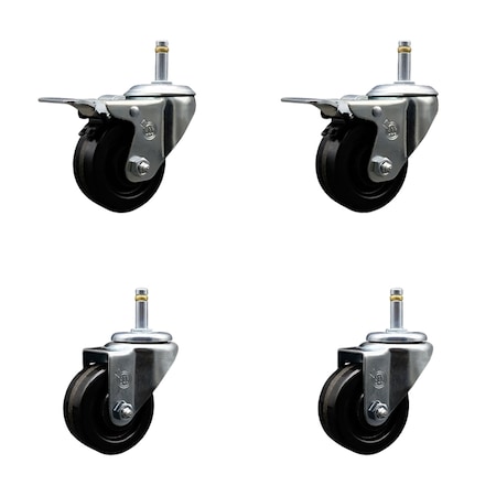 Service Caster 3 Phenolic Wheel Swivel 7/16'' Grip Ring Stem Caster Set 2 Total Lock Brake, 4PK SCC-GRTTL20S314-PHS-716138-2-S-2